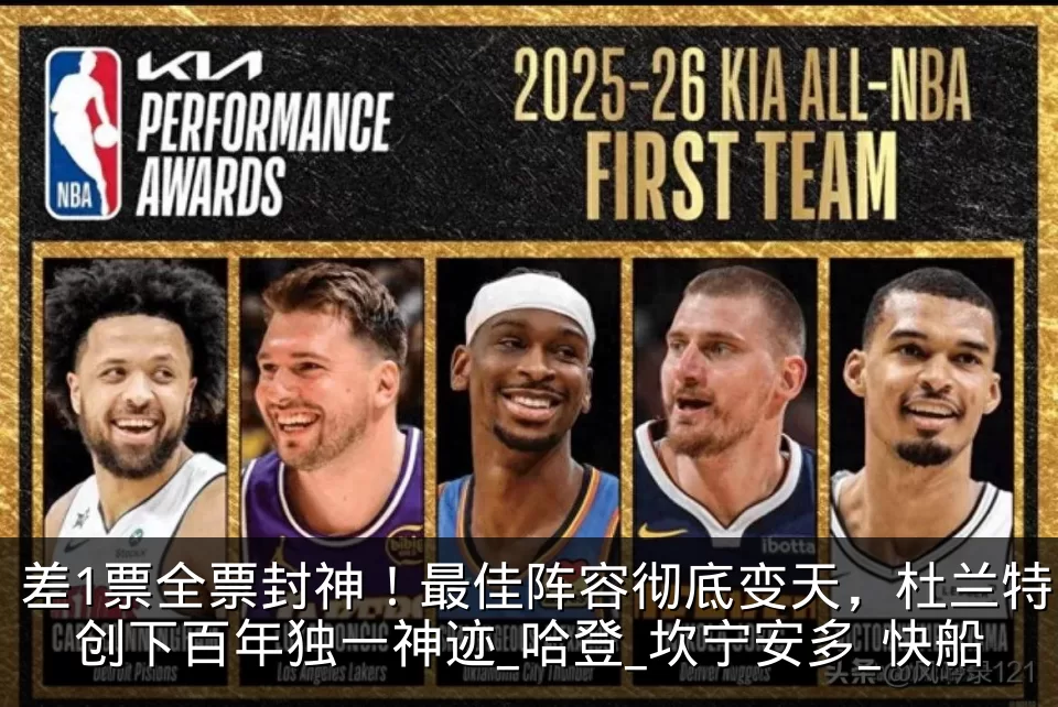 差1票全票封神！最佳阵容彻底变天，杜兰特创下百年独一神迹_哈登_坎宁安多_快船
